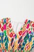 Bohemian Abstract Print V Neck Smocked Waist Tiered Ruffle Mini Dress